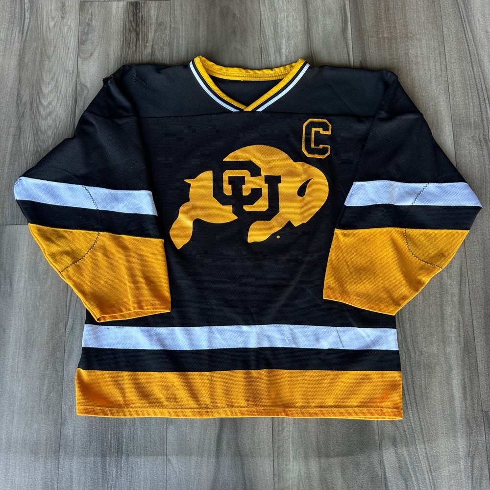 Vintage Colorado Buffaloes Hockey Jersey AK Black Gold CU Buffs Captain #15 XL